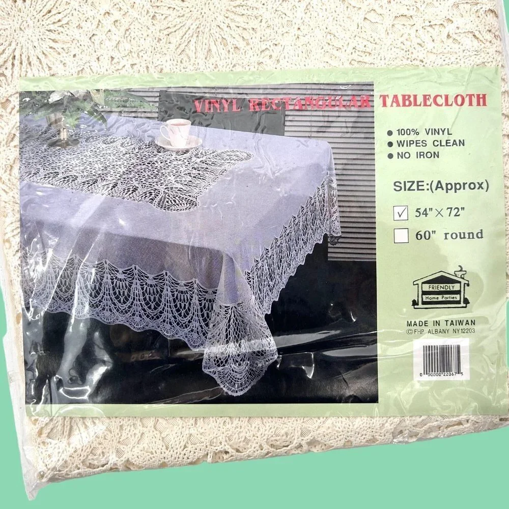 NEW IN PKG IVORY LACE VINYL RECTANGULAR TABLECLOTH 54X72
